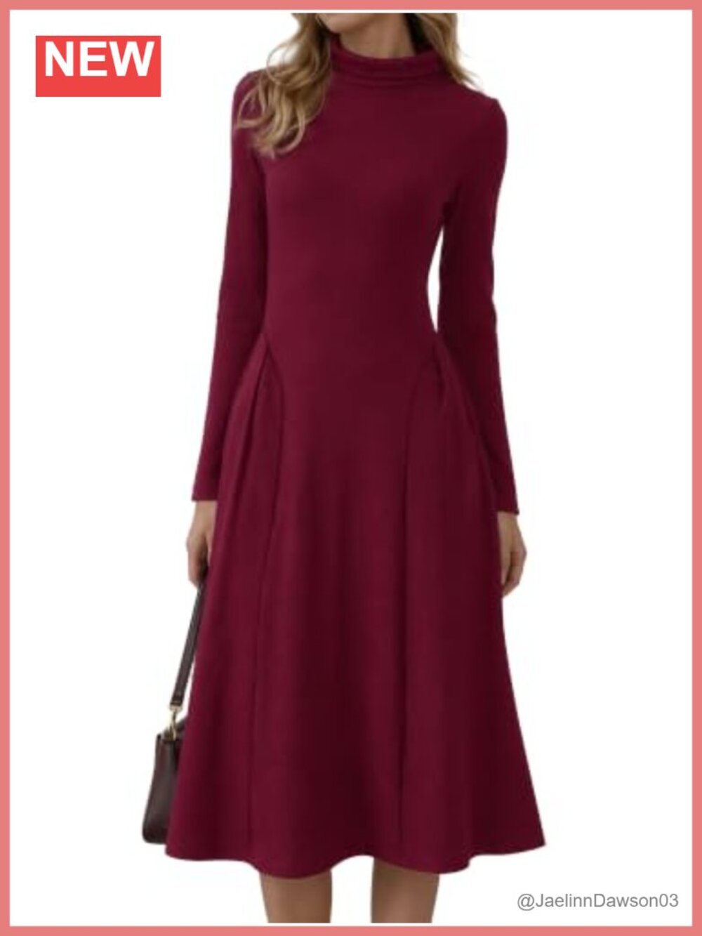 Ribbed Knit Turtleneck Long Sleeve A-Line Midi Dress